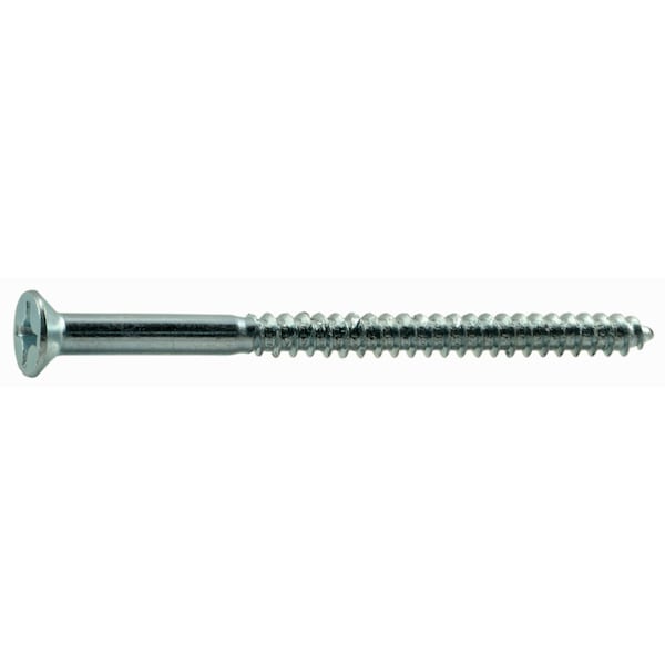 Wood Screw, #10, 3 in, Zinc Plated Steel Flat Head Phillips Drive, 100 PK